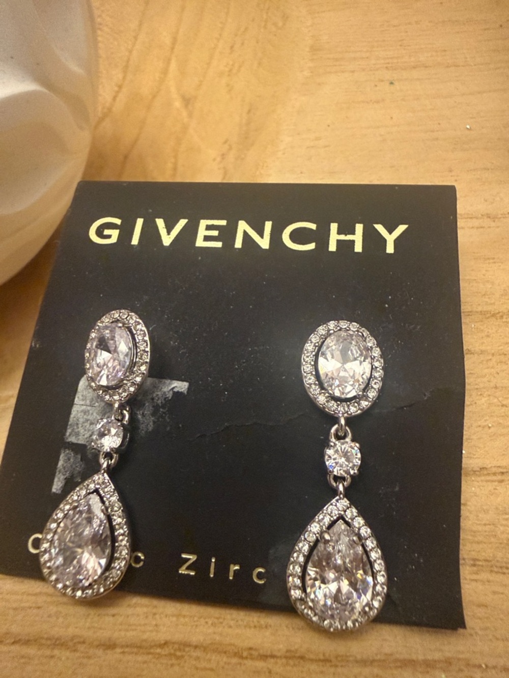 Givenchy Silvertone Crystal Double Drop Stud Earrings